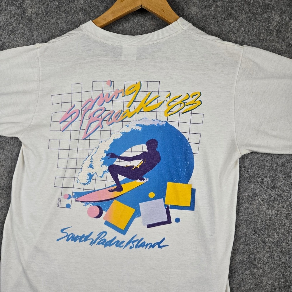 Vintage 80s Surf Shirt Mens Medium White Spring Break 83 South Padre Island